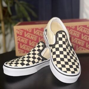 🖤Vans Black and Cream Checkerboard Slip-Ons